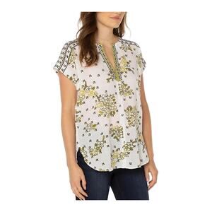 LIVERPOOL Dolman Popover Blouse Curved Hem Floral Geometric NWT Petite Small
